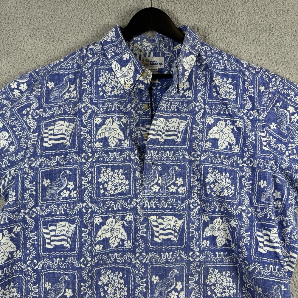 Reyn‎ Spooner Lahaina Sailor Popover Hawaiian Shirt XL Blue Pullover Surf Beach